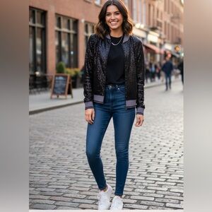 Kensie black sequin jacket with grey trim  Size L